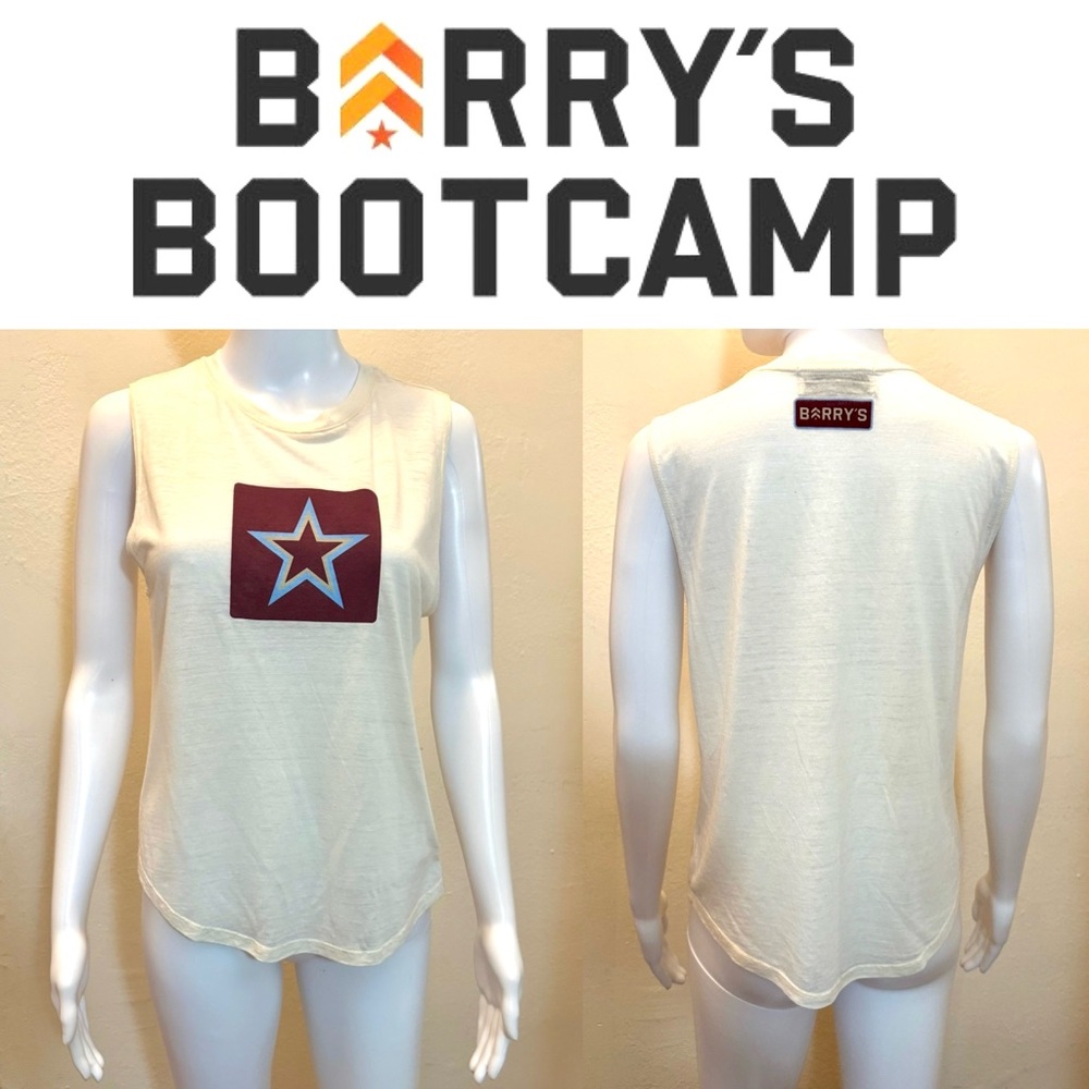 Barry’s Bootcamp Women’s Sleeveless Tank Top – Ivory with a Star, size Medium